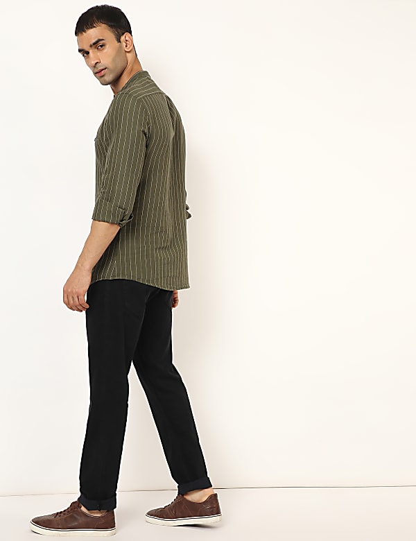 Linen Mix Striped Mandarin Neck Shirt