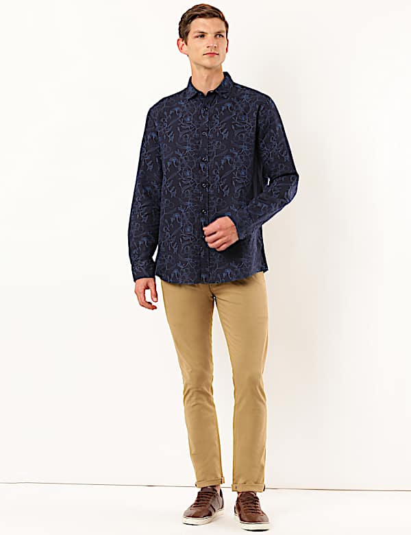 Linen Mix Printed Collar Neck Shirt