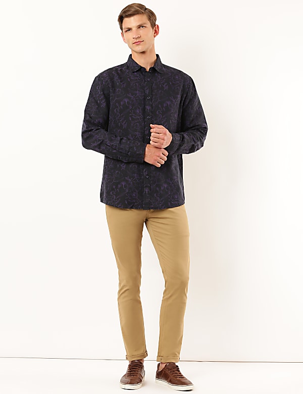 Linen Mix Printed Collar Neck Shirt
