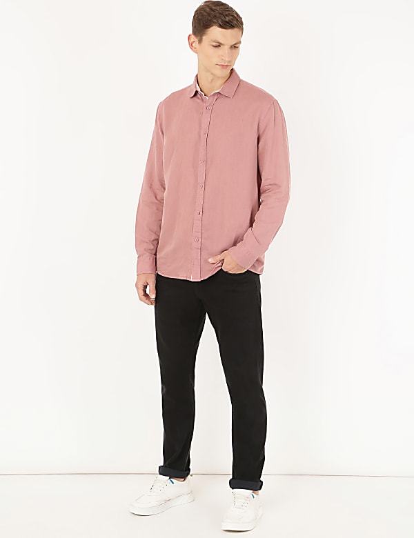Linen Mix Plain Spread Collar Shirt