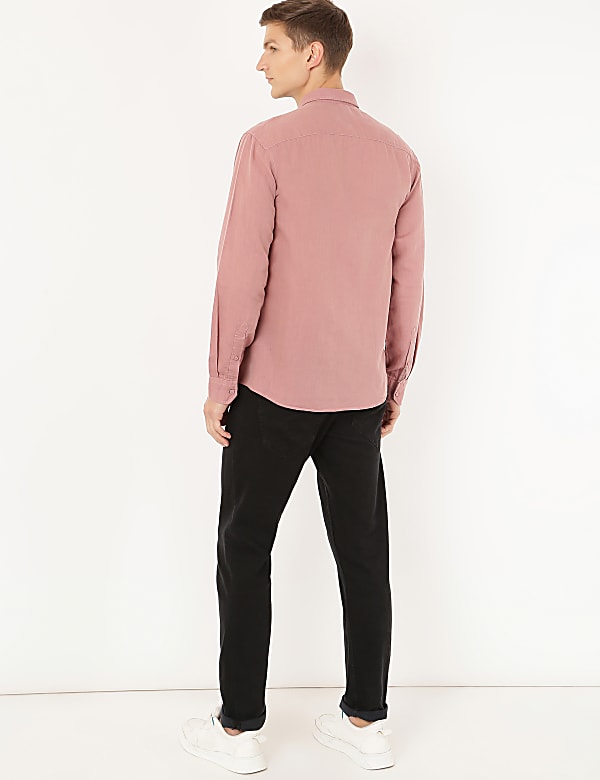 Linen Mix Plain Spread Collar Shirt