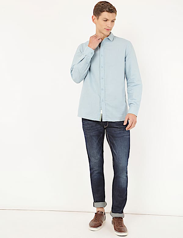Linen Mix Plain Spread Collar Shirt