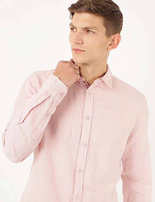 Linen Mix Plain Spread Collar Shirt