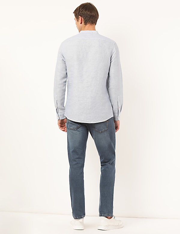 Linen Mix Self Design Mandarin Collar Shirt