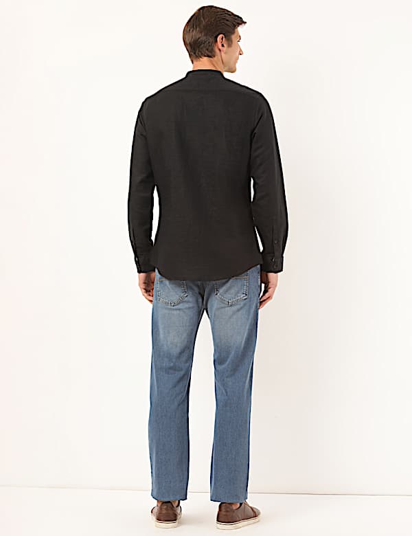 Linen Mix Plain Mandarin Collar Shirt