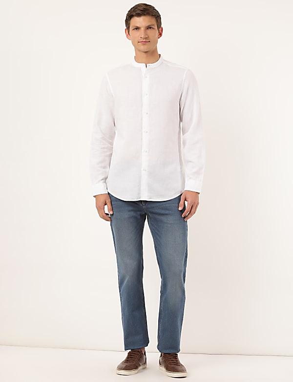 Linen Mix Plain Mandarin Collar Shirt