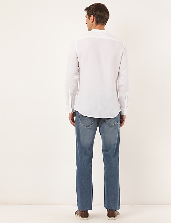 Linen Mix Plain Mandarin Collar Shirt