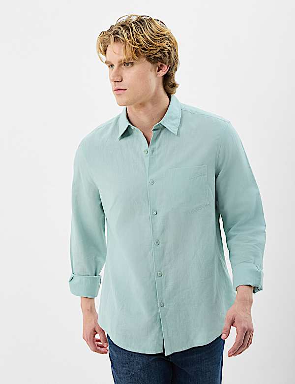 Classic Collar Linen Blend Shirt