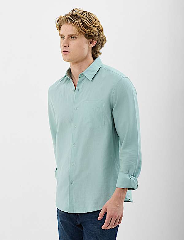 Classic Collar Linen Blend Shirt