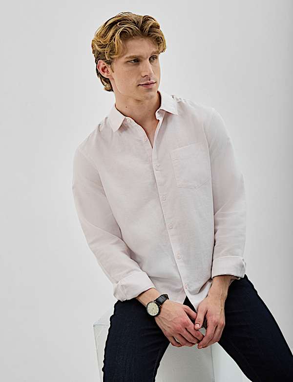 Classic Collar Linen Blend Shirt