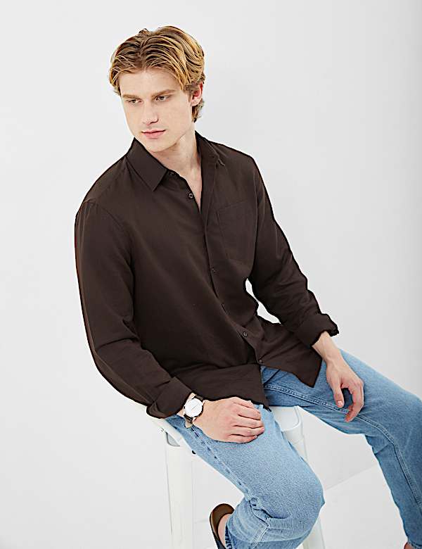 Classic Collar Linen Blend Shirt