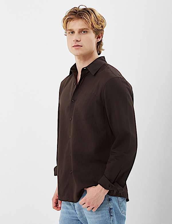 Classic Collar Linen Blend Shirt