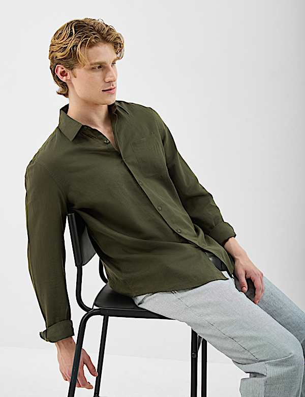 Classic Collar Linen Blend Shirt