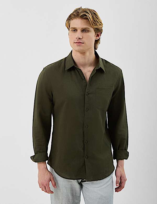 Classic Collar Linen Blend Shirt