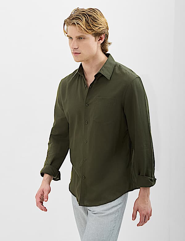 Classic Collar Linen Blend Shirt