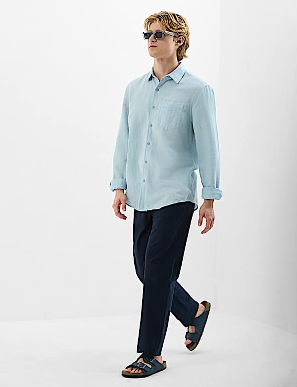 Classic Collar Linen Blend Stripe Shirt