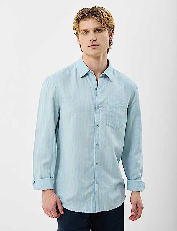 Classic Collar Linen Blend Stripe Shirt