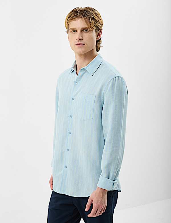 Classic Collar Linen Blend Stripe Shirt