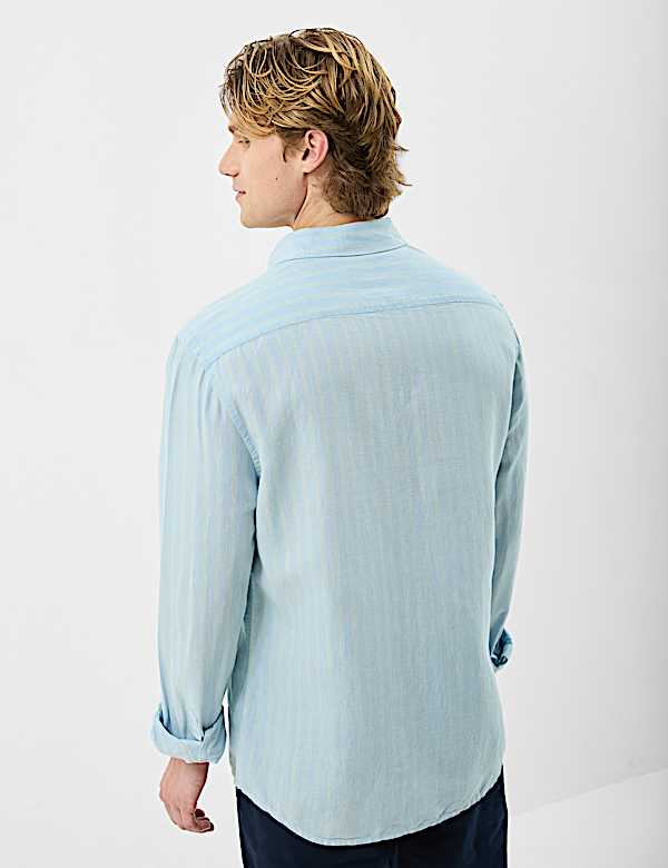 Classic Collar Linen Blend Stripe Shirt