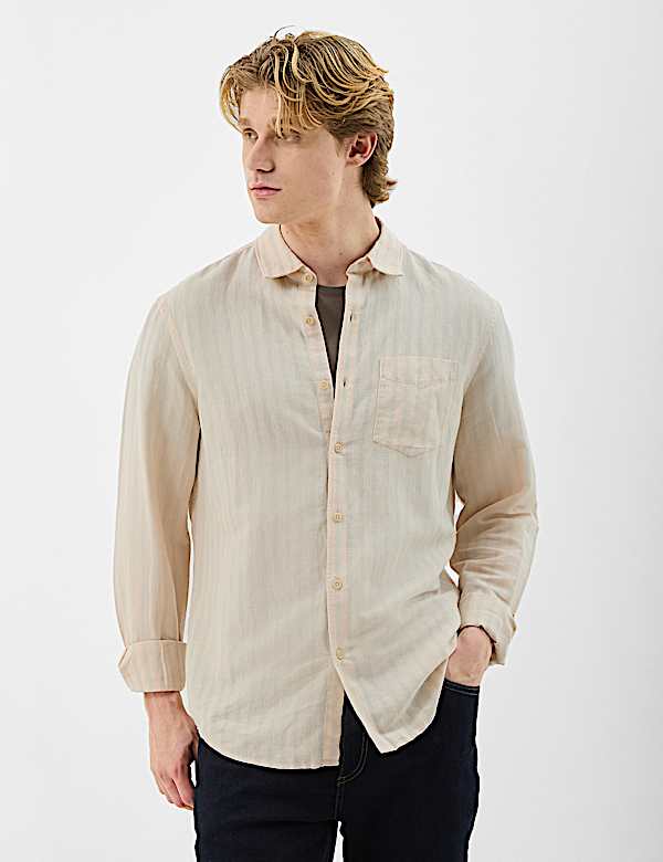 Classic Collar Linen Blend Stripe Shirt