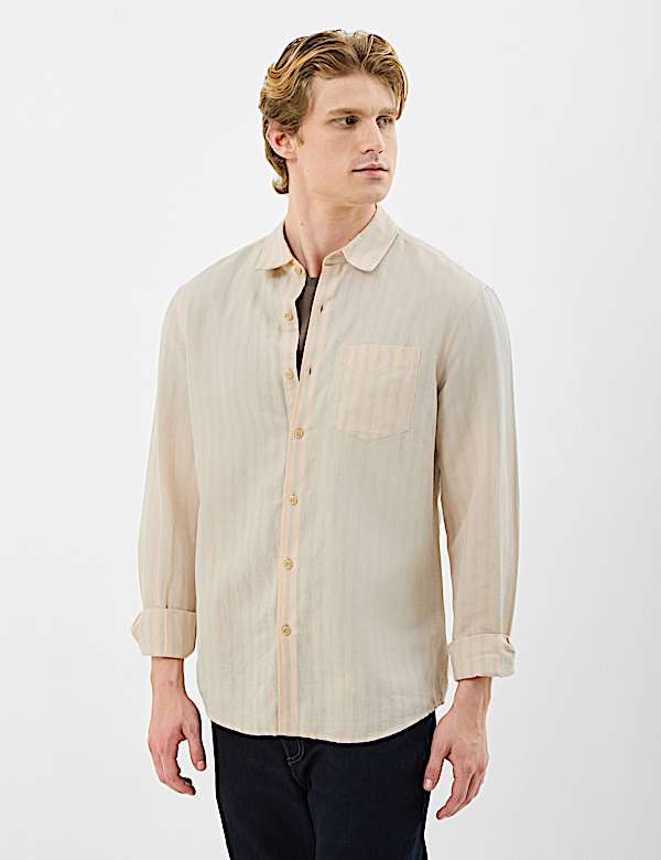 Classic Collar Linen Blend Stripe Shirt