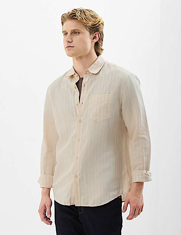 Classic Collar Linen Blend Stripe Shirt