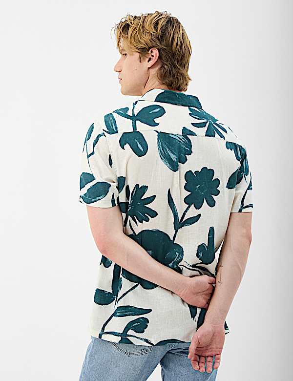 Revere Collar Floral Printed Linen Shirt