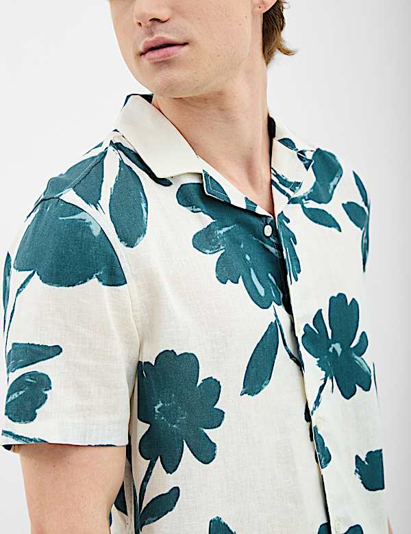 Revere Collar Floral Printed Linen Shirt