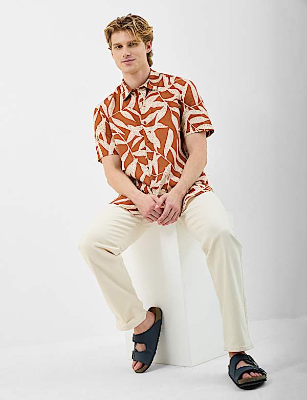 Short Sleeve Printed Shirt, Linen Blend