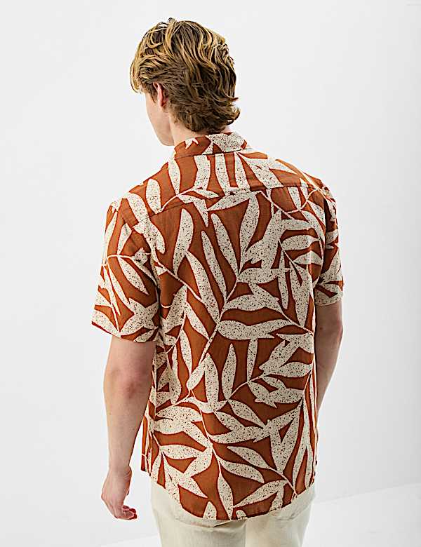Short Sleeve Printed Shirt, Linen Blend