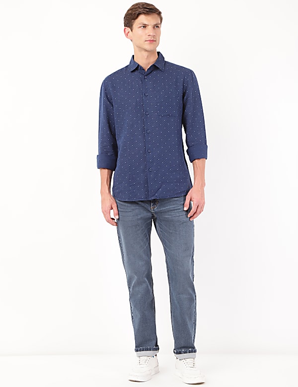 Linen Mix Printed Spread Collar Shirt