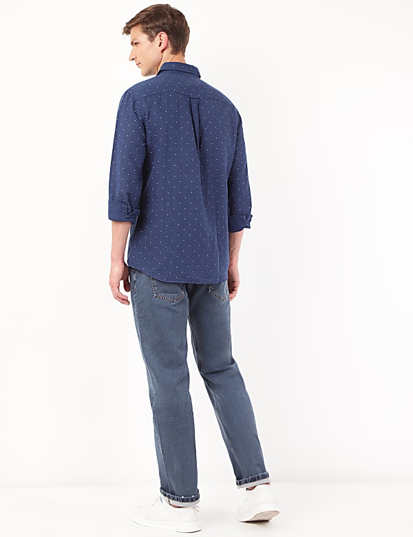 Linen Mix Printed Spread Collar Shirt