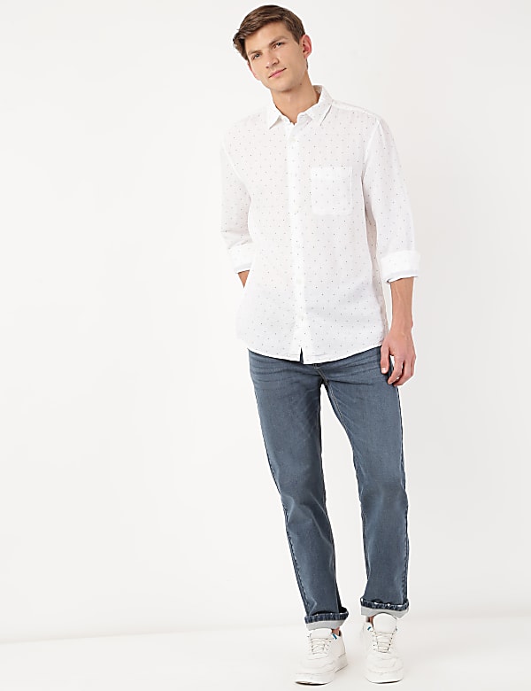 Flax Mix Printed Spread Collar Shirt