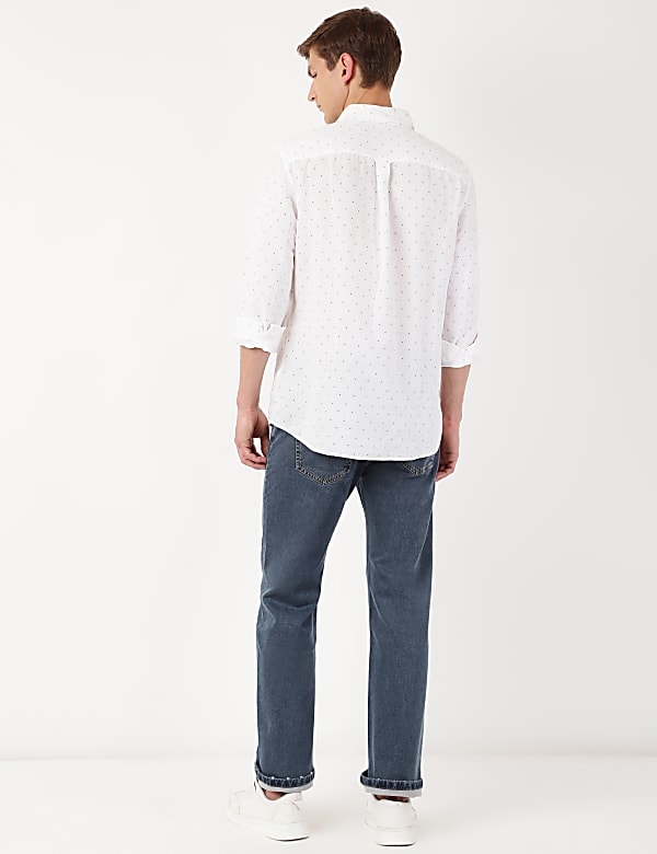 Flax Mix Printed Spread Collar Shirt