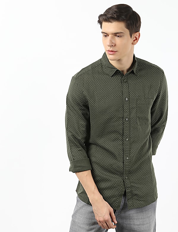 Linen Cotton Geometric Printed Shirt
