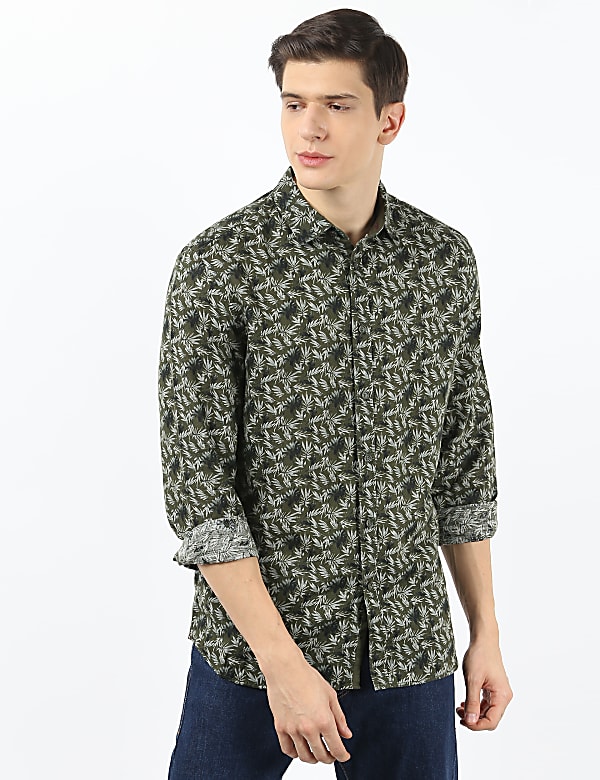 Linen Cotton Leaf Printed Shirt