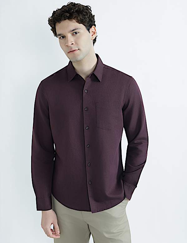 Linen Rich Spread Collar Plain Shirt