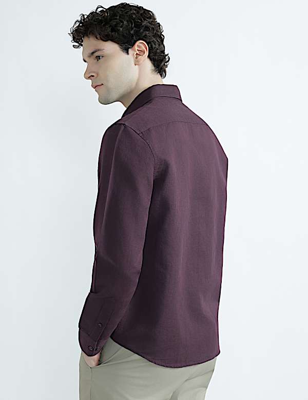 Linen Rich Spread Collar Plain Shirt