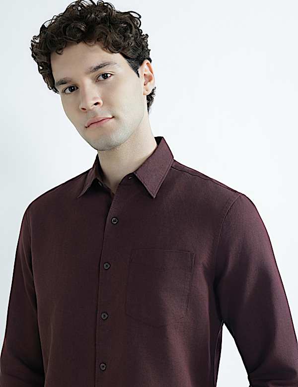 Regular Fit Linen Rich Classic Collar Shirt