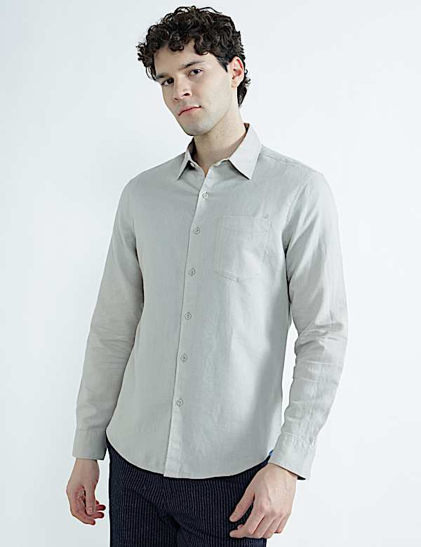 Linen Rich Spread Collar Plain Shirt