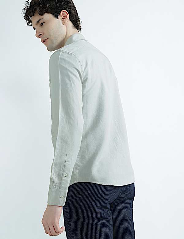 Linen Rich Spread Collar Plain Shirt