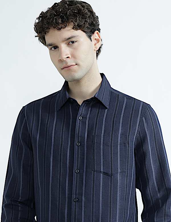 Regular Fit Linen Rich Striped Shirt