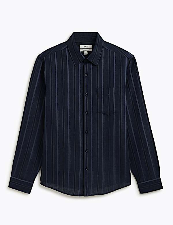 Regular Fit Linen Rich Striped Shirt