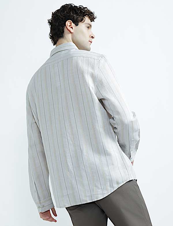 Linen Rich Spread Collar Striped Shirt