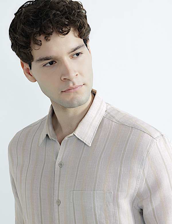 Regular Fit Linen Rich Striped Shirt