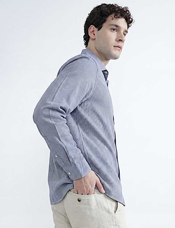 Linen Rich Spread Collar Check Shirt