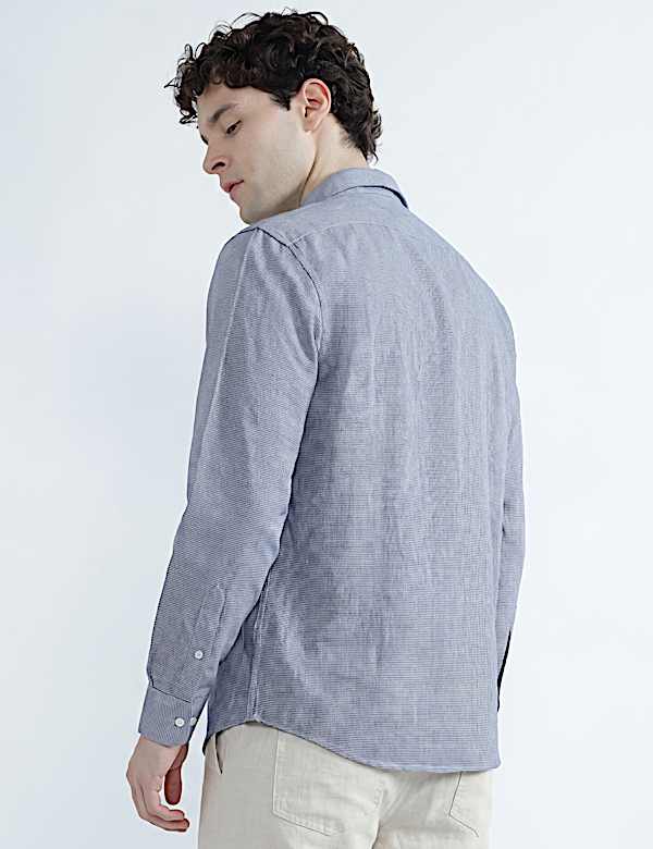Linen Rich Spread Collar Check Shirt