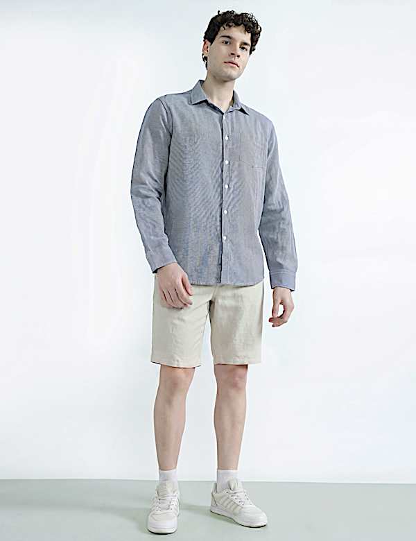Linen Rich Spread Collar Check Shirt