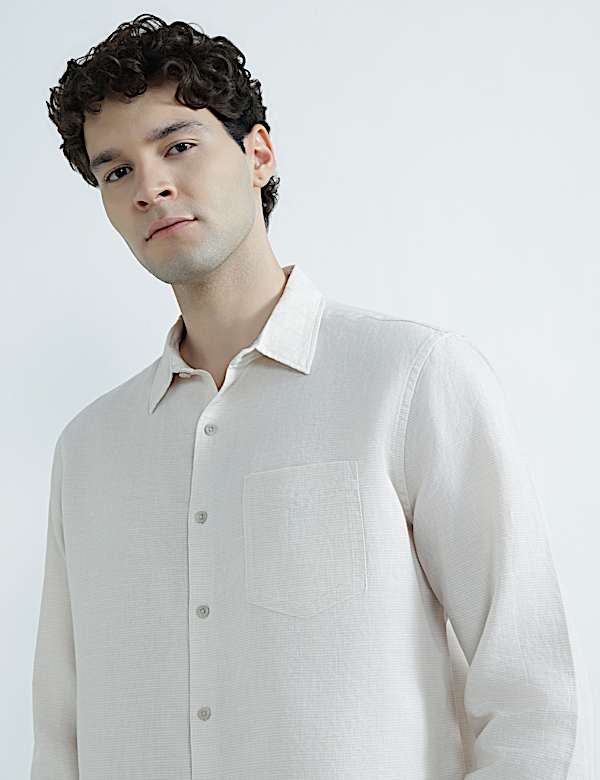 Linen Rich Spread Collar Check Shirt
