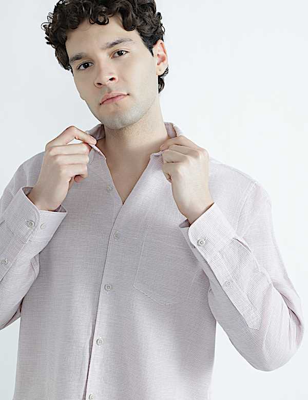Linen Rich Spread Collar Check Shirt